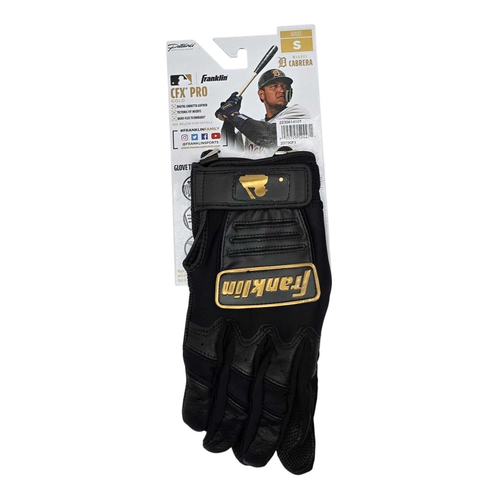 Franklin CFX Pro Gold Batting Gloves Adult Small Black Gold MLB Pittards NWT